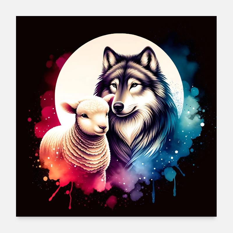 Wolf and lamb in love and friendship Poster 24" x 24" (60x60 cm)