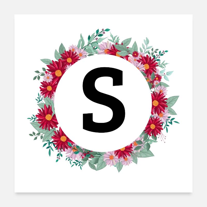 Blumenkrone des Buchstabens Poster 60x60 cm