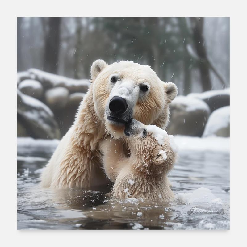 Ours polaire mère avec enfant Poster 60 x 60 cm