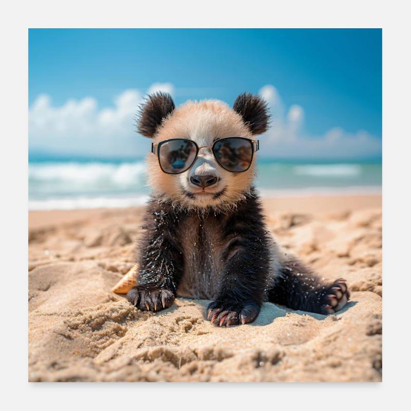 Panda am Strand Poster 60x60 cm