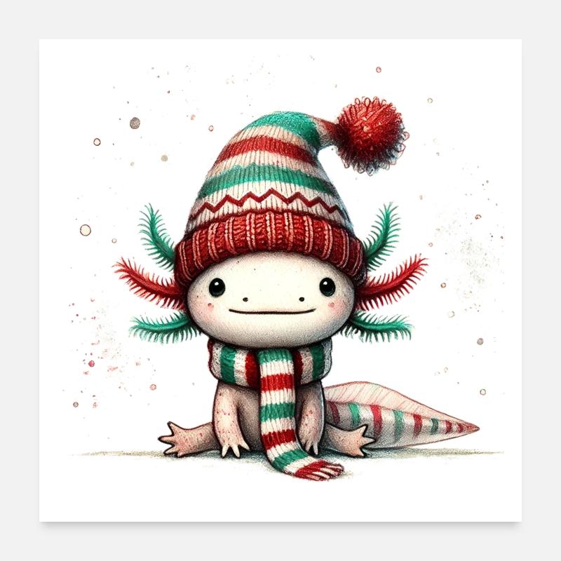 Axolotl lutin de Noël - Poster 60 x 60 cm - blanc