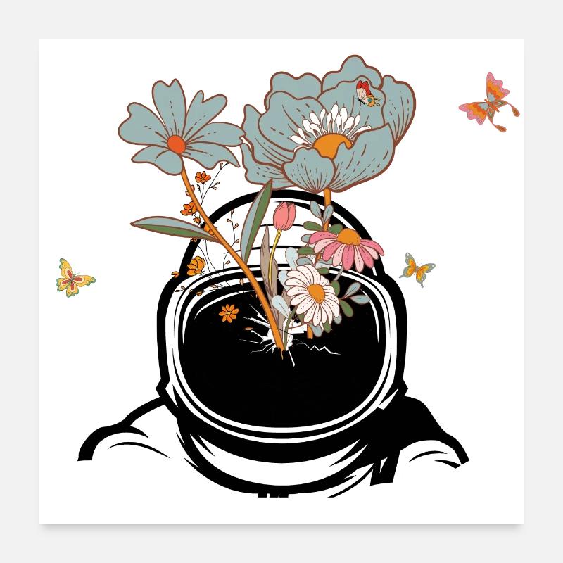 Astronaut mit Retro-Blumen - Geschenkidee Poster 60x60 cm
