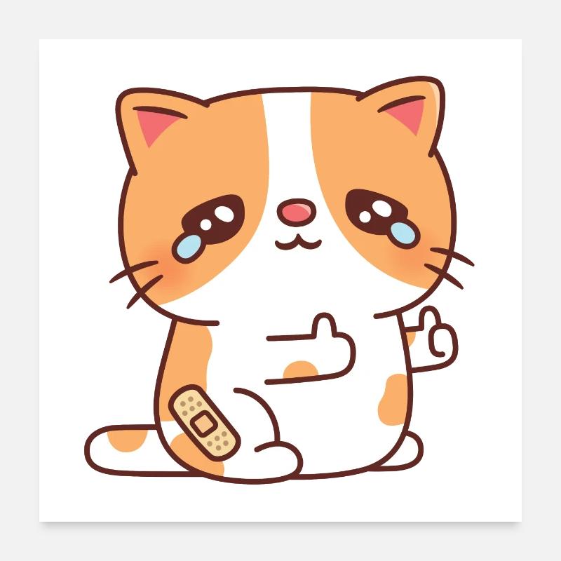 Chat triste qui pleure mais pouce levé Poster 60 x 60 cm