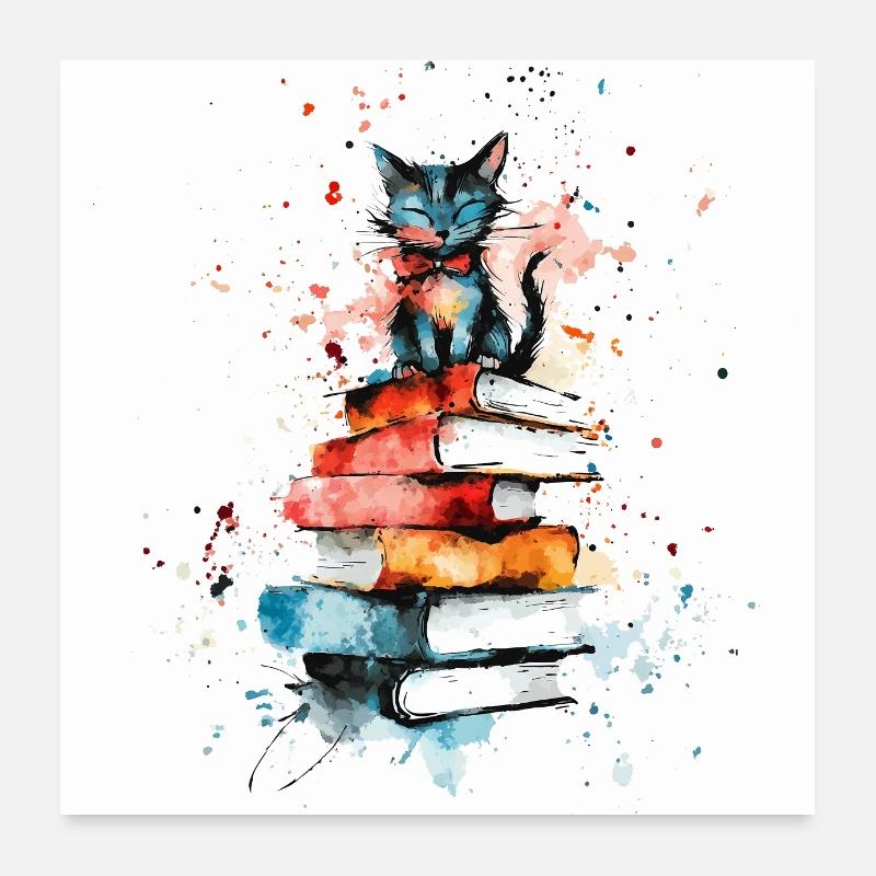 Lesekatze Poster 60x60 cm