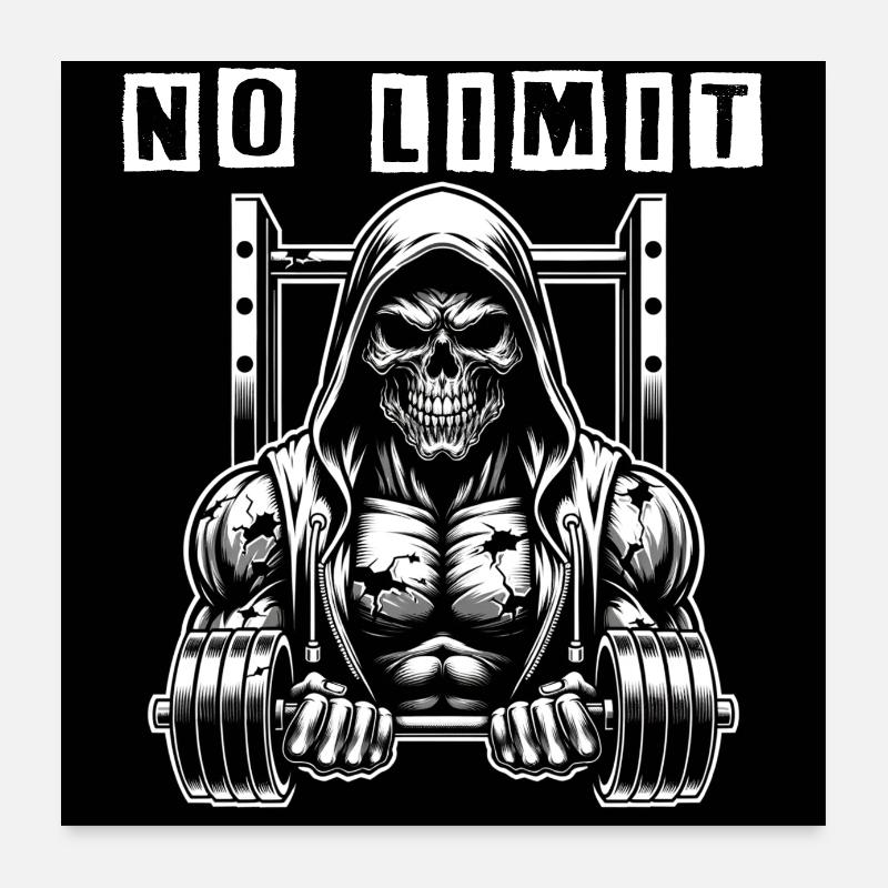 No Limit hartes Workout Skull mit Hantel Poster 60x60 cm