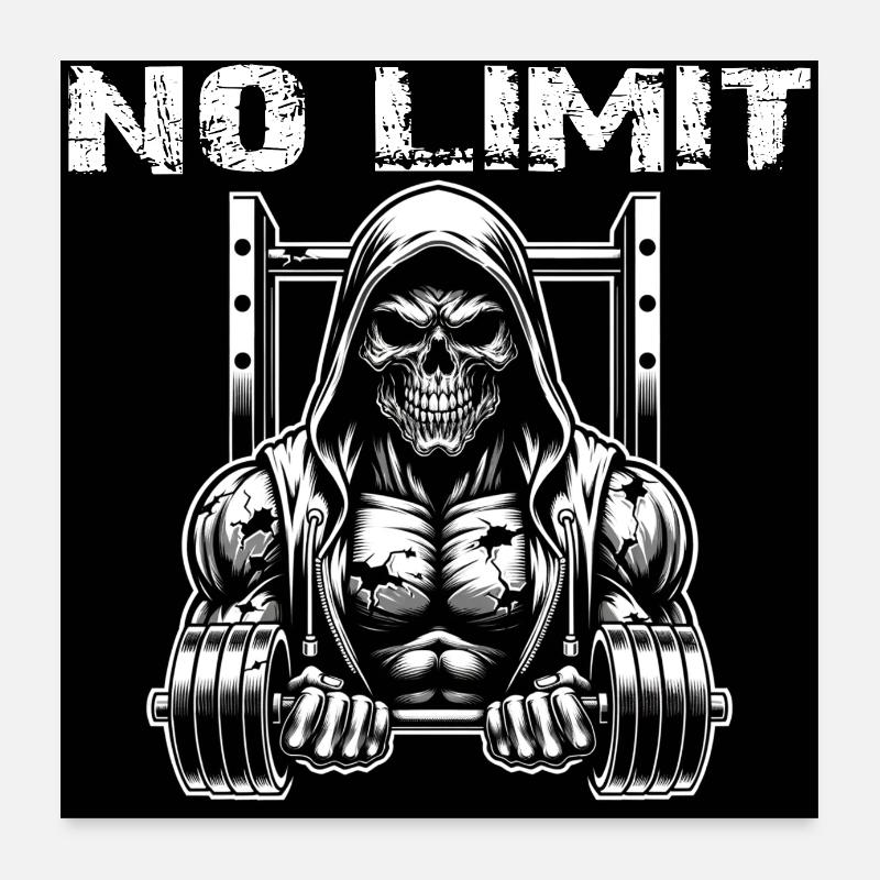 No Limit hartes Workout Skull mit Hantel Poster 60x60 cm