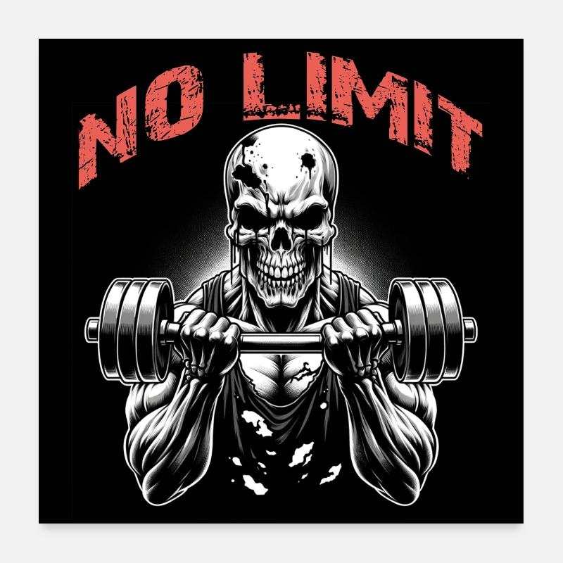 No Limit hartes Workout Skull mit Hantel Poster 60x60 cm