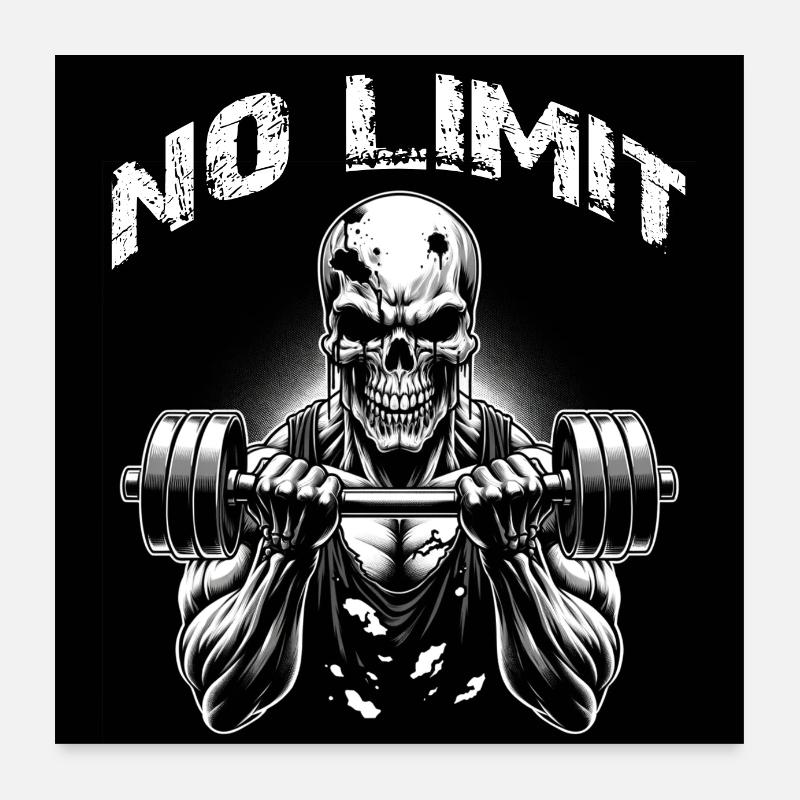 No Limit Hard Workout Skull with Dumbbell Poster 24" x 24" (60x60 cm)