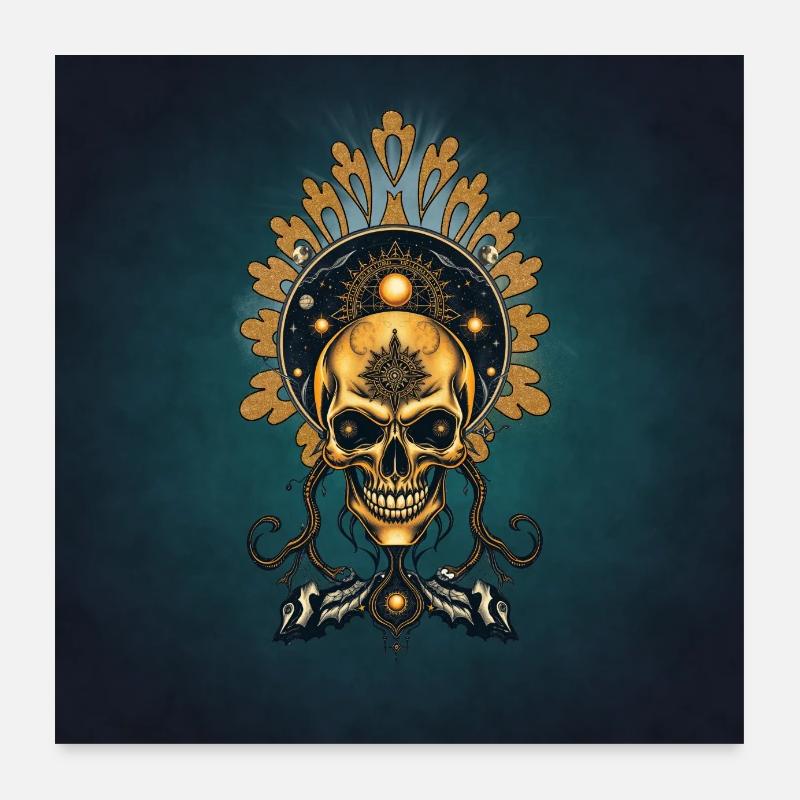 Le crâne d’or et ses secrets cosmiques. Poster 60 x 60 cm