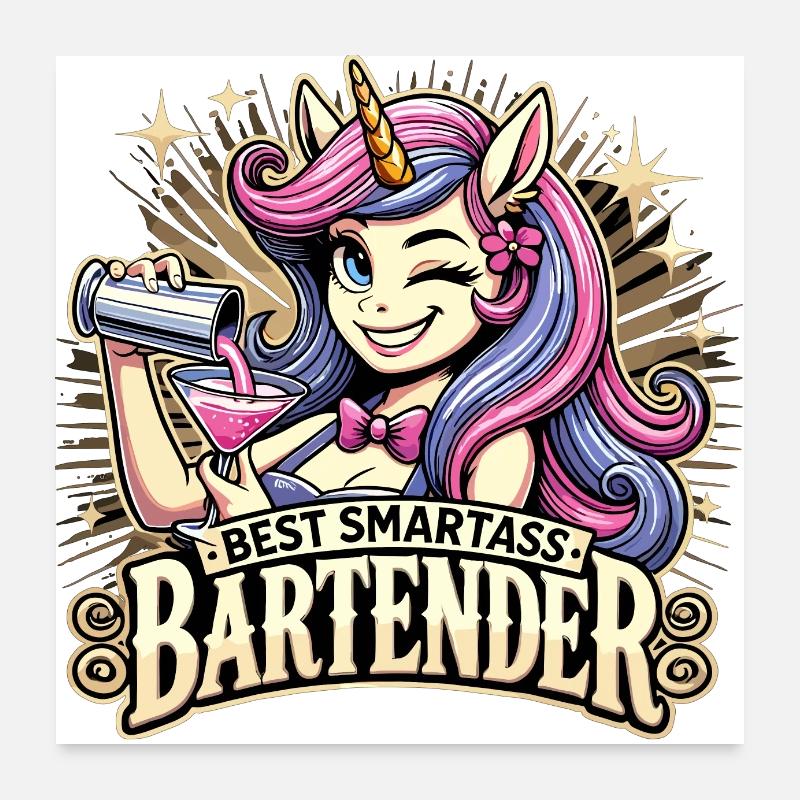 Barkeeperin Barfrau Einhorn Geschenk Poster 60x60 cm