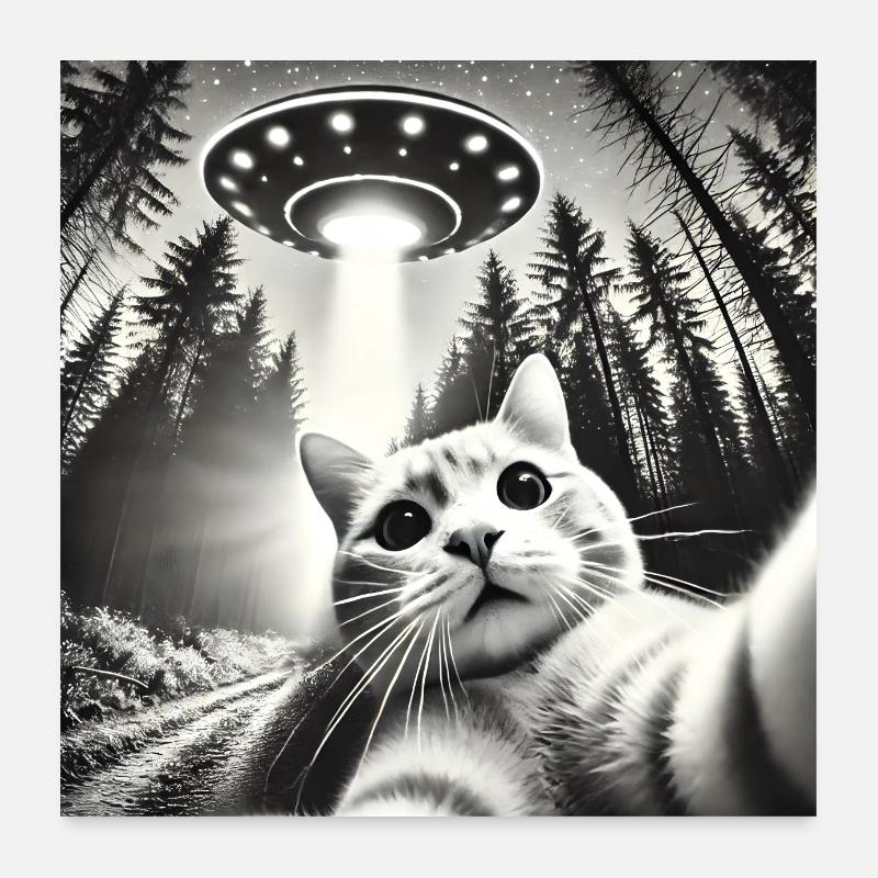 Drôle de chat OVNI extraterrestre Poster 60 x 60 cm