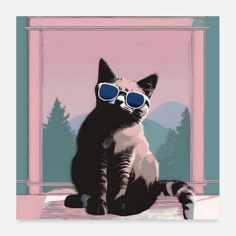 Chat au look rétro d’été Poster 60 x 60 cm