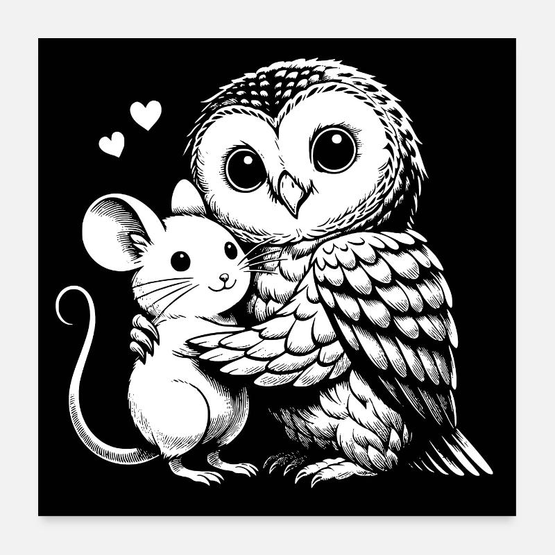 Eule und Maus in Frieden Freundschaft Liebe Poster 60x60 cm