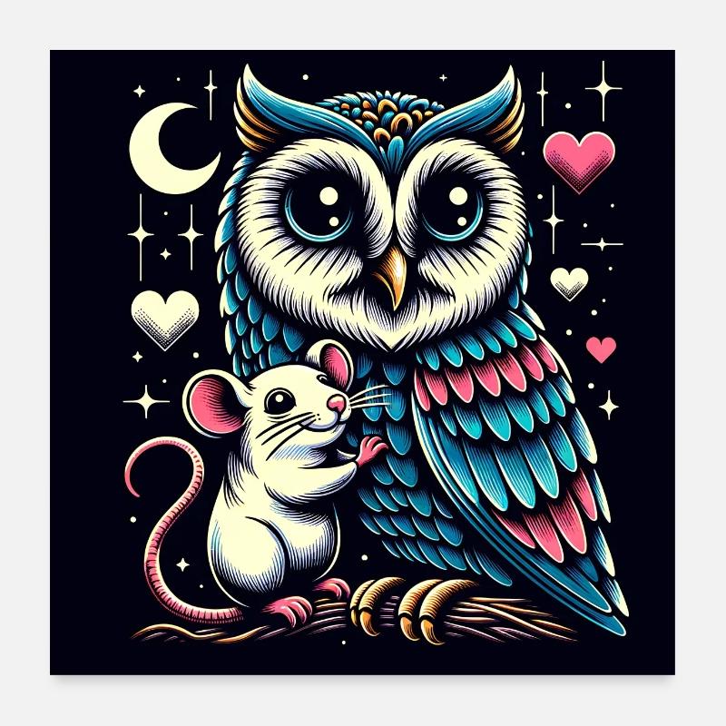 Owl and Mouse in Peace Friendship Love Poster 24" x 24" (60x60 cm)