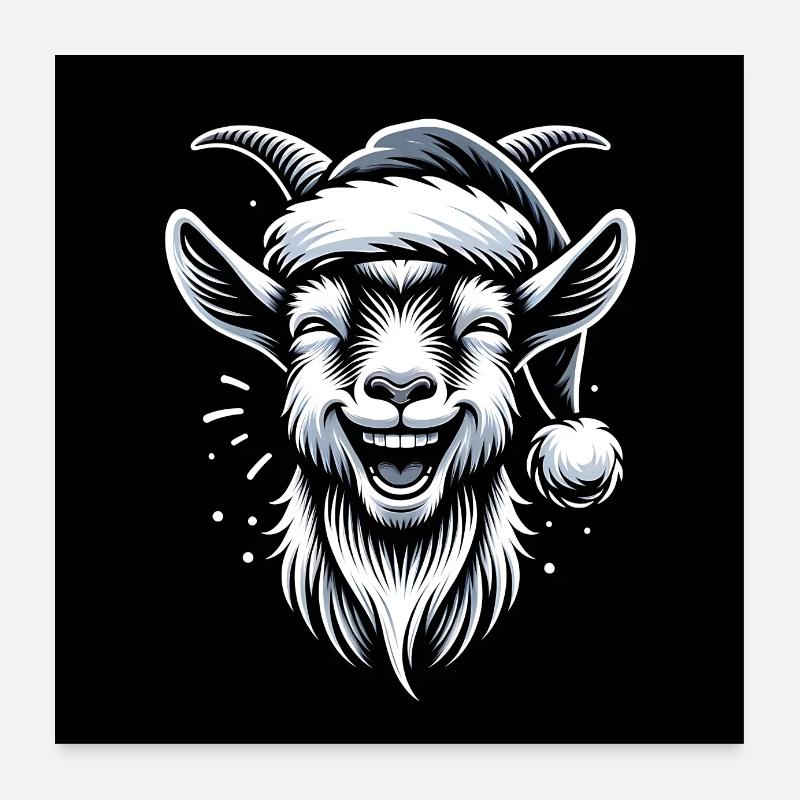 Drôle de chèvre de Noël avec chapeau de Père Noël Poster 60 x 60 cm