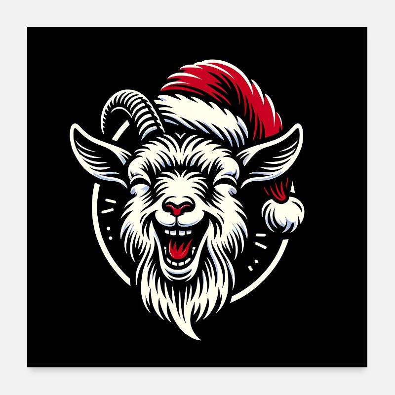Funny Christmas Goat with Santa Hat Poster 24" x 24" (60x60 cm)