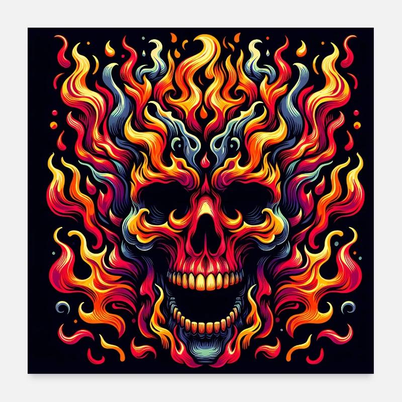 Bunter Skull mit Flammen Poster 60x60 cm
