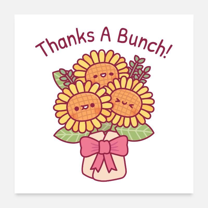 Bouquet de tournesols mignon Merci un jeu de mots Poster 60 x 60 cm