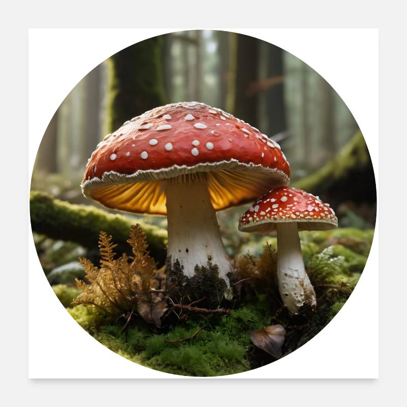 Toadstool - Amanita Muscaria in the forest Poster 24" x 24" (60x60 cm)