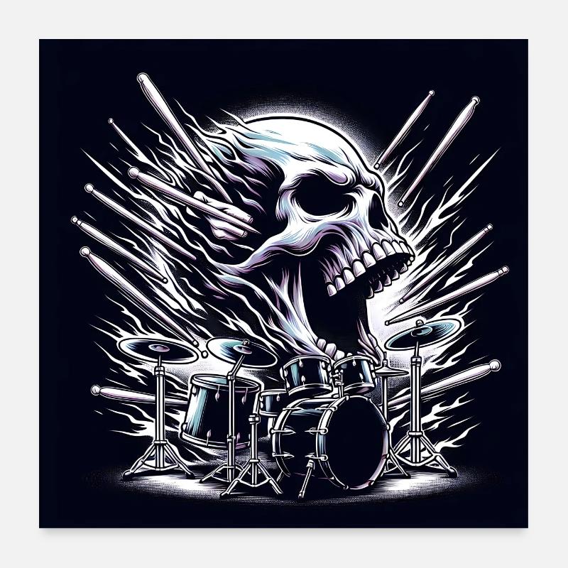 Skull and Drums Destroy Silence Drummer Poster 60 x 60 cm