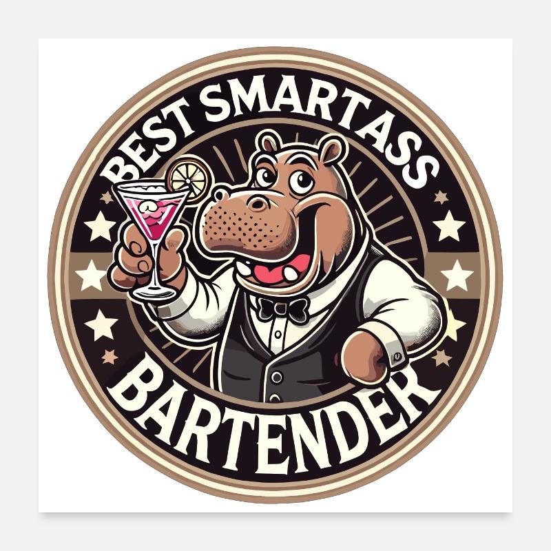 Bartender Barman Hippopotamus Hippopotamus Gift Poster 24" x 24" (60x60 cm)
