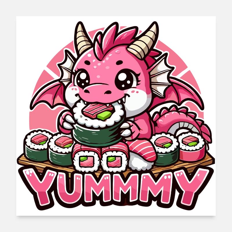 Drache Maki Sushi Yummy Kawaii Geschenk Poster 60x60 cm