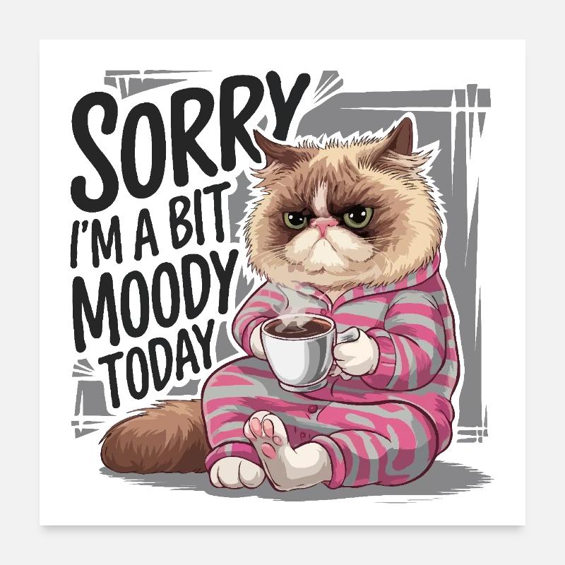 Chat de mauvaise humeur - Poster 60 x 60 cm - blanc
