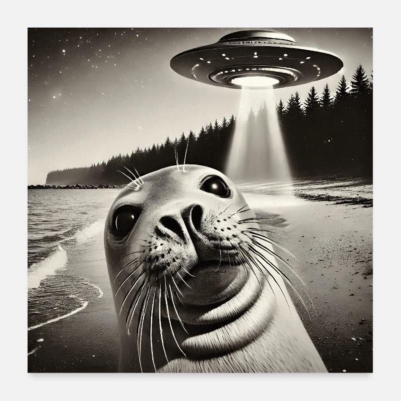Lusitge Seal UFOs Alien Selfie Poster 24" x 24" (60x60 cm)