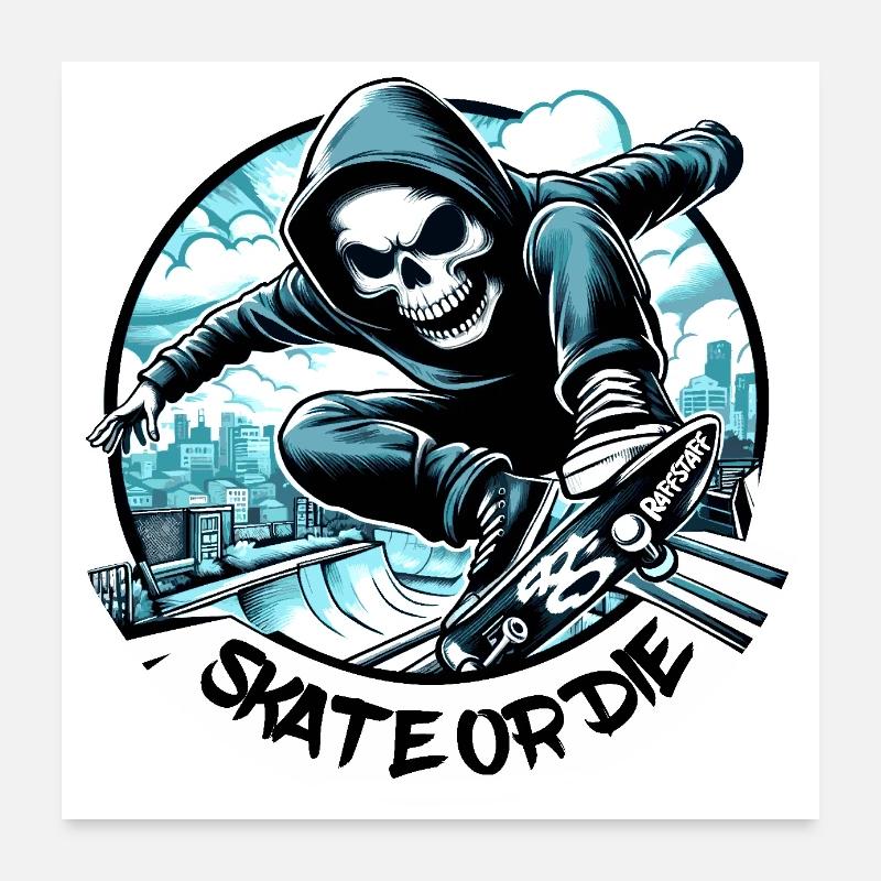 Skate or die Sk8 Skull graffiti Tag - raffstaff ® Poster 60x60 cm