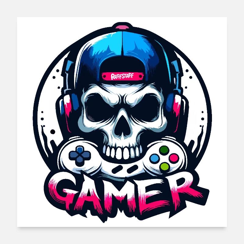Gamer Skull Graffiti Manette de jeu Console - raffstaff ® Poster 60 x 60 cm