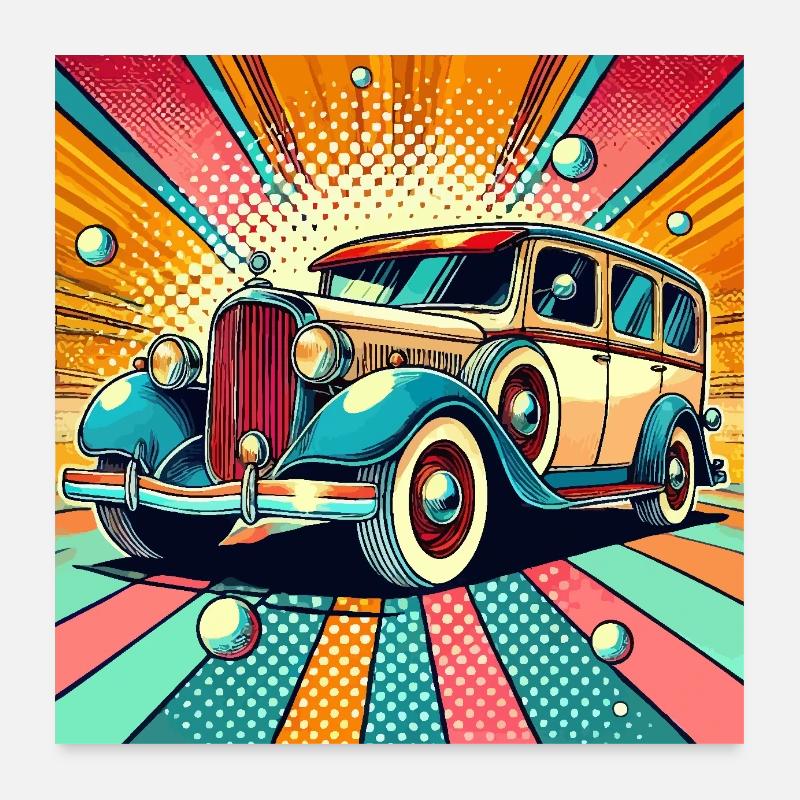 Auto retrò in stile pop art Poster 60x60 cm