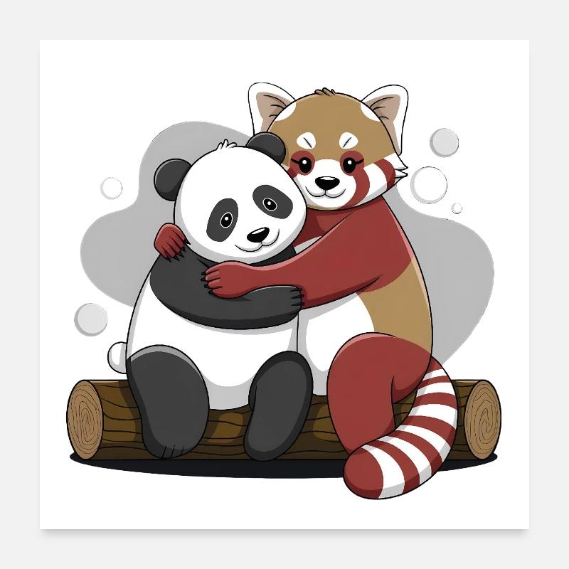 Valentine's Day Panda Bear and Red Panda Shirt Poster 24" x 24" (60x60 cm)
