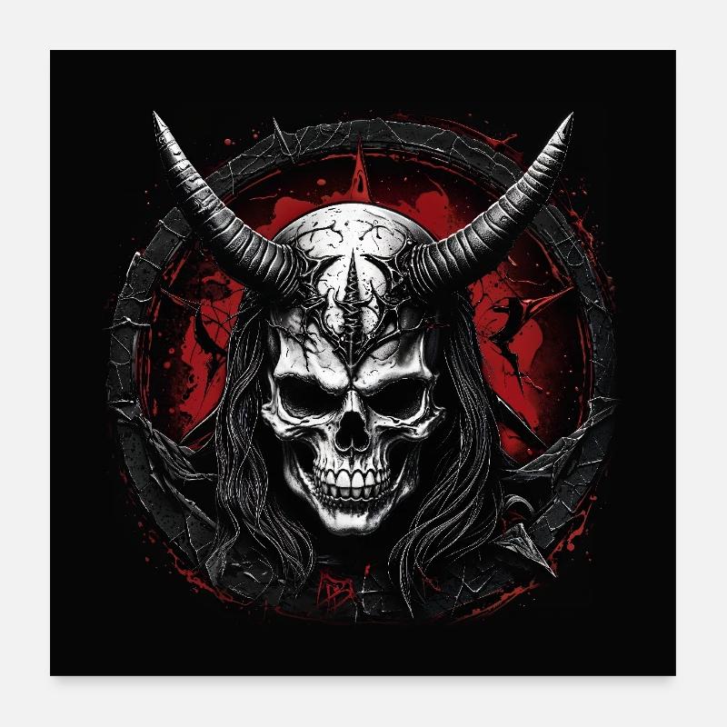 Crâne décoratif avec cornes et pentagramme Poster 60 x 60 cm