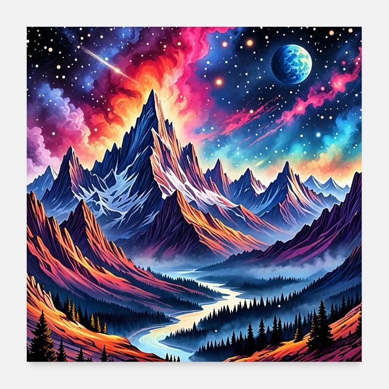 Abstrakte Kunst der schönen Berge Poster 60x60 cm