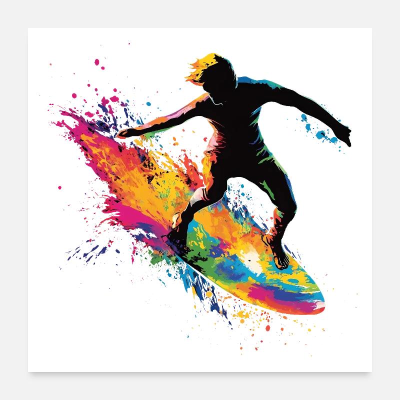 Surf Surf Surfeurs colorés Poster 60 x 60 cm