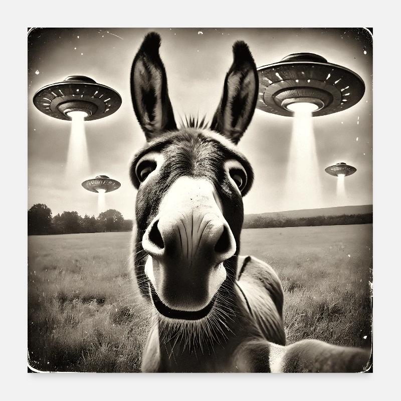 Lusitger Donkey UFO Alien Selfie Poster 24" x 24" (60x60 cm)