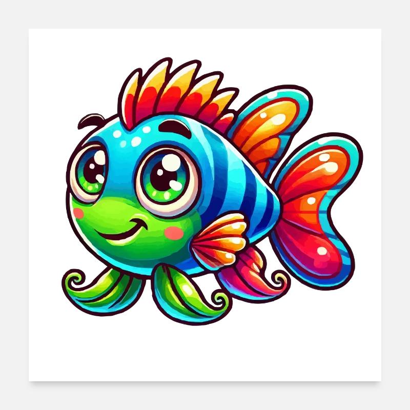 fish comic - Poster 60x60 cm - Weiß