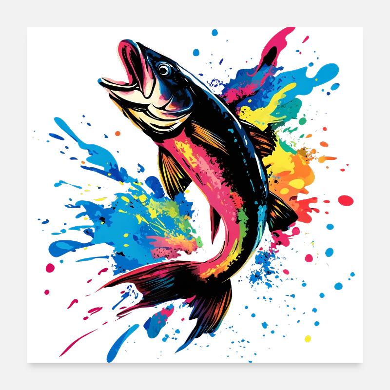 pêcheur pêcheur perche colorée poisson Poster 60 x 60 cm