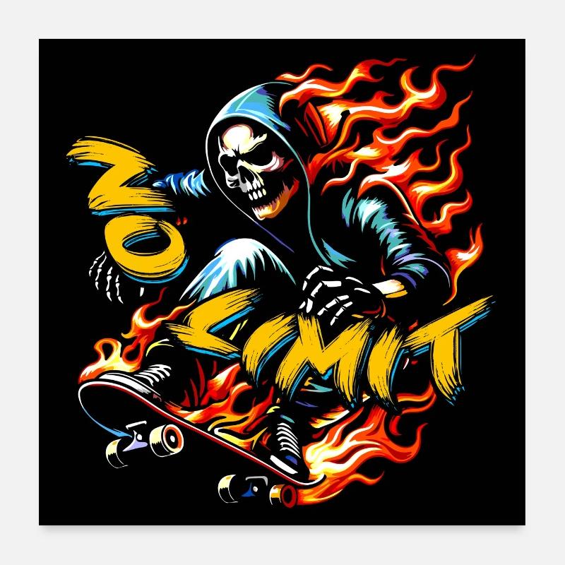 No Limit Skull Skeleton sur skateboard Poster 60 x 60 cm