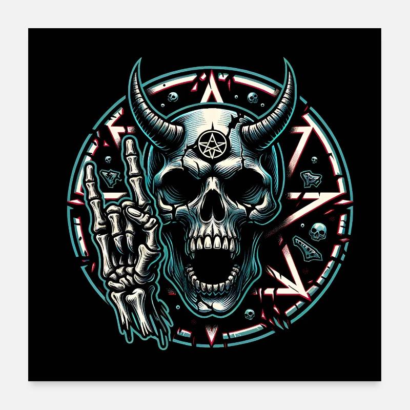 Skull with horns pentagram makes devil horns Poster 24" x 24" (60x60 cm)