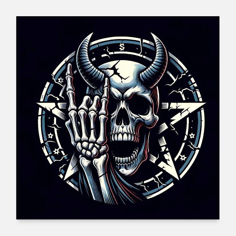 Skull with horns pentagram makes devil horns Poster 24" x 24" (60x60 cm)