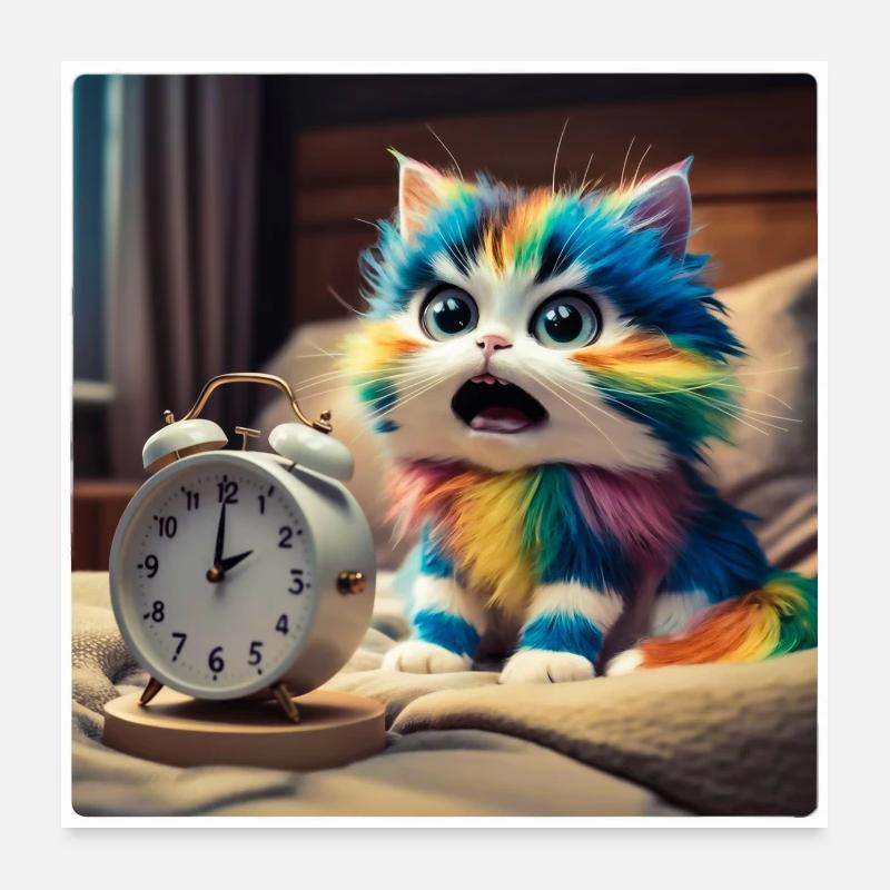 Cat with alarm clock Poster 24" x 24" (60x60 cm)