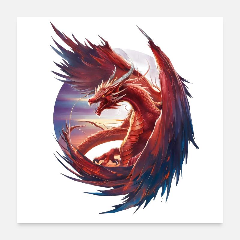 Cooler roter Drache Poster 60x60 cm