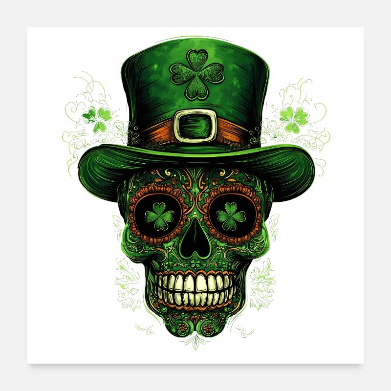St Patrick Day Skull Skull Shamrock Ireland Poster 24" x 24" (60x60 cm)