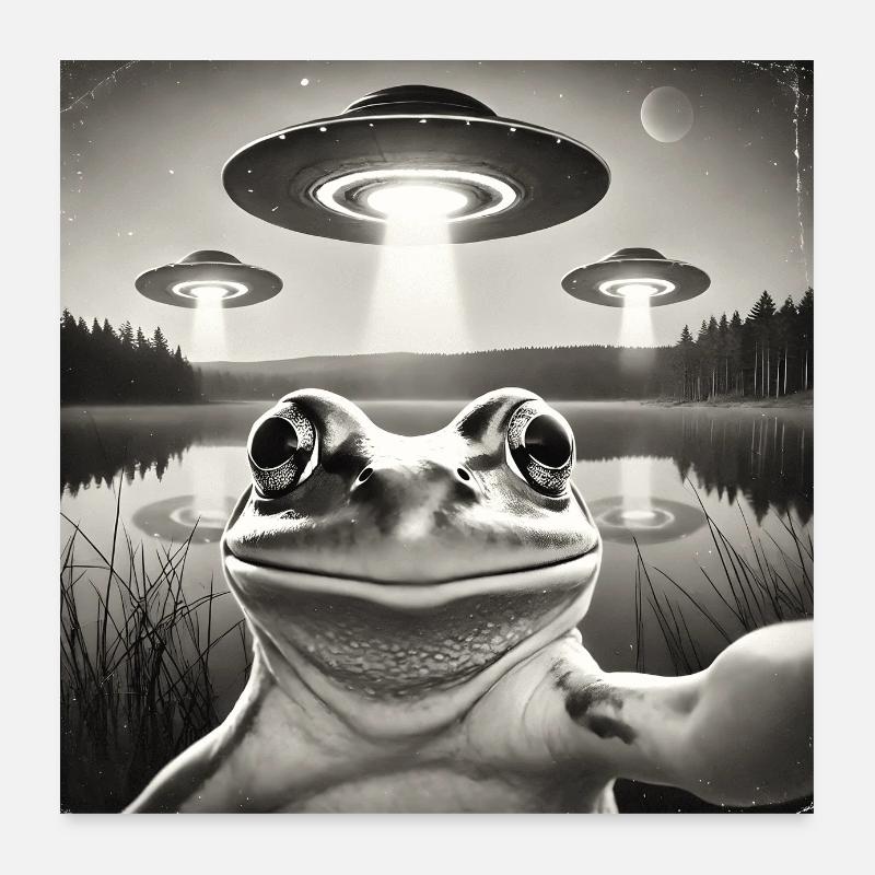 Funny Frog UFO Selfie Alien Poster 24" x 24" (60x60 cm)