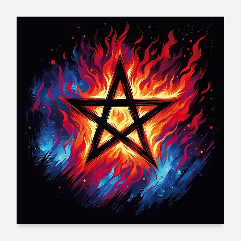 Flammendes Pentagramm Poster 60x60 cm
