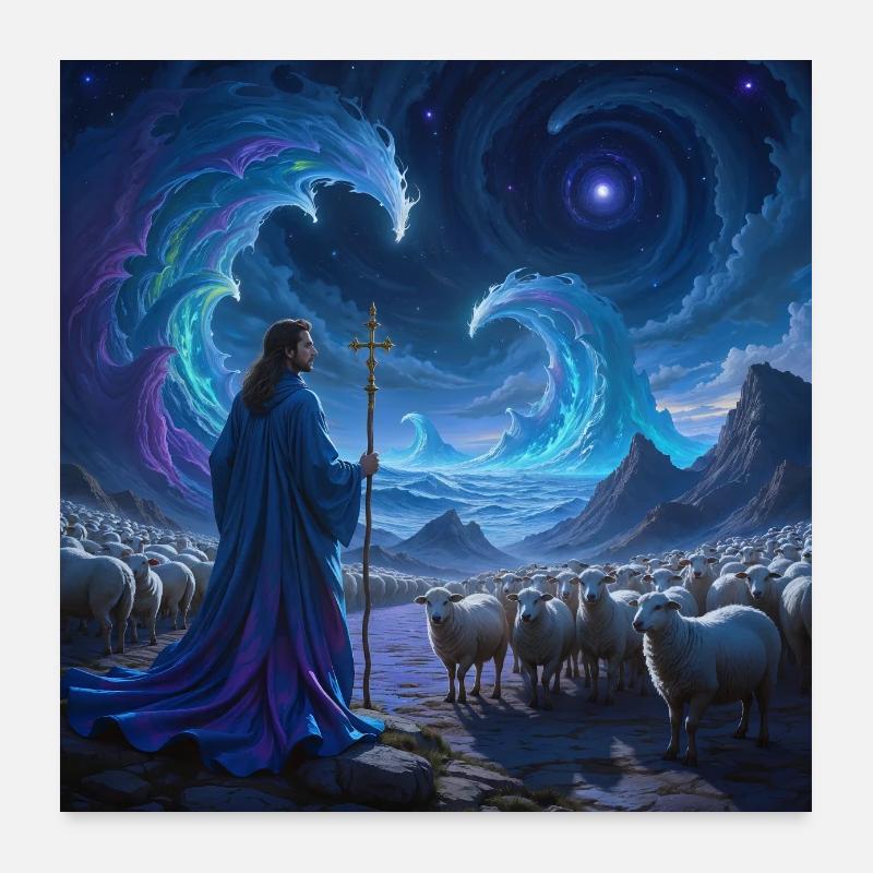 Shepherd Leads His Sheep Poster 24" x 24" (60x60 cm)