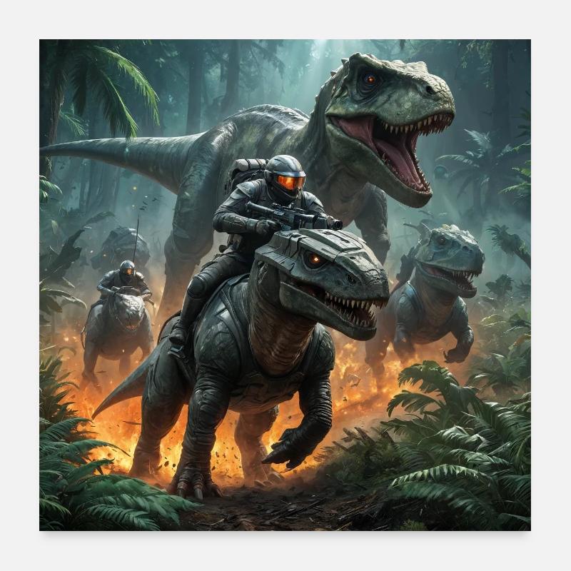 Soldier riding dinosaur Poster 24" x 24" (60x60 cm)