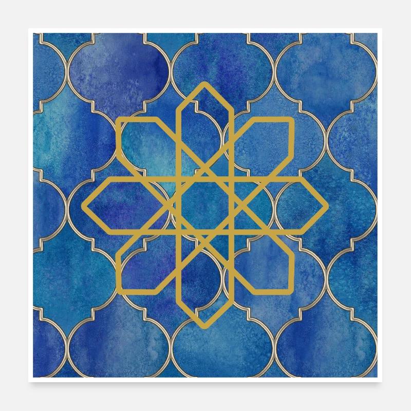 Golden Islamic Geometry on Blue Poster 24" x 24" (60x60 cm)