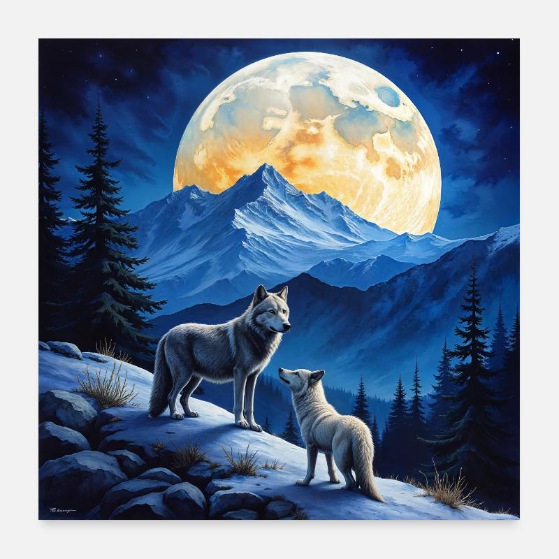 Parent wolf and wolf cub Poster 24" x 24" (60x60 cm)